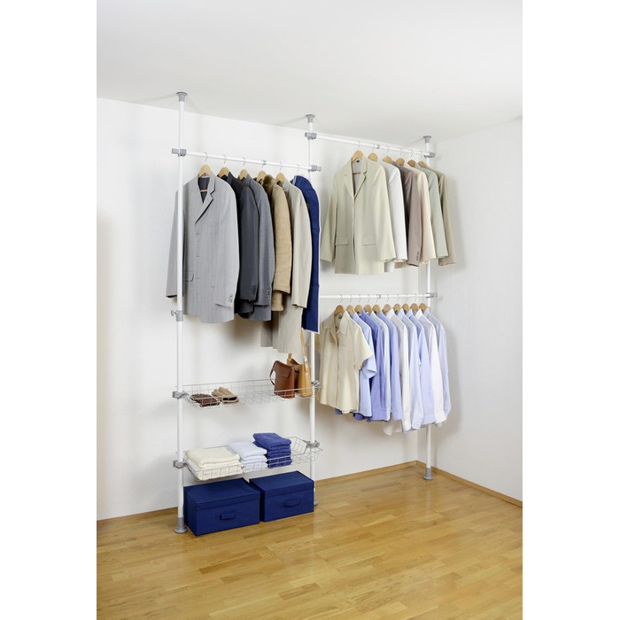 WENKO 6200050100 Telescopic Wardrobe System Hercules - adjustable organization system, steel, 164-215 x 141-250 x 38 cm, White