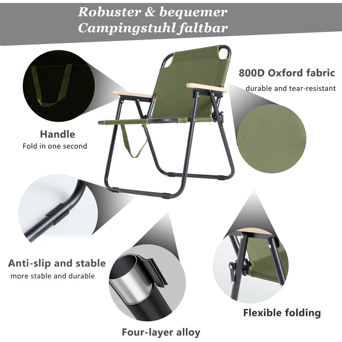 Крісло кемпінгове складне, стілець для риболовлі, камуфляж, 225 кг, Oxford, для саду, пікніка, подорожей (Зелений)