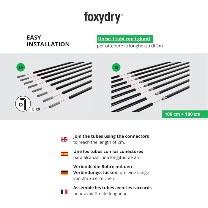 Сушарка для білизни на поручні та балкон Foxydry Duo, складана, 202 см, алюміній та нержавіюча сталь, антрацит