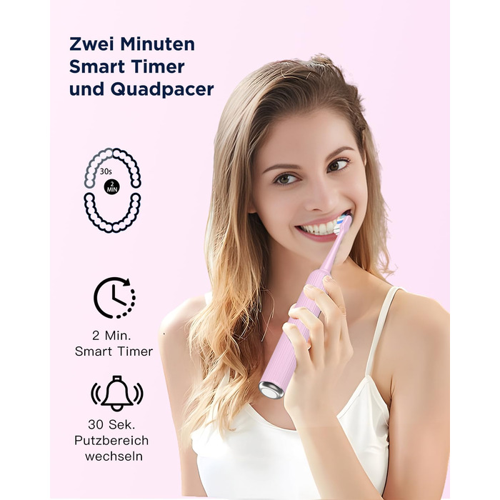 Електрична звукова зубна щітка для дорослих та дітей, 5 режимів чищення, 3 рівні інтенсивності, таймер, 8 насадок, чохол для подорожей, чорний (1 шт.)