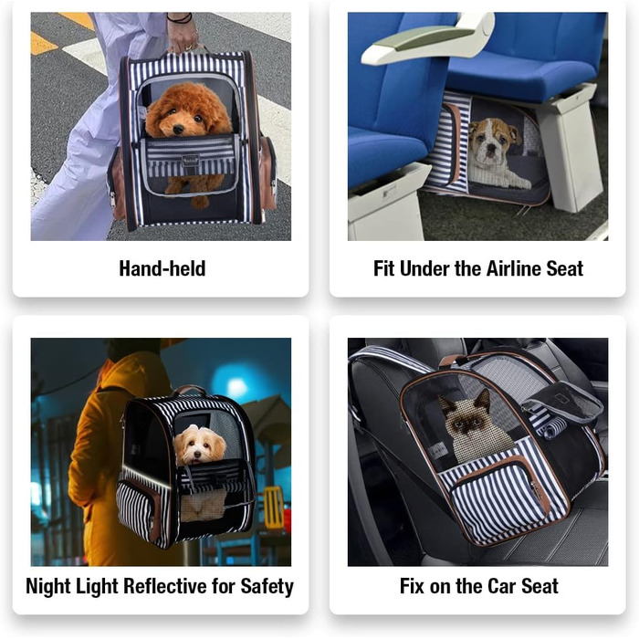 Рюкзак для кота Lekebobor, розширюваний, переноска для тварин, для маленьких собак та середніх котів до 8 кг, складний, для подорожей та походів, блакитний в смужку, 12.6'L x 11.2'W x 16.5'H - L