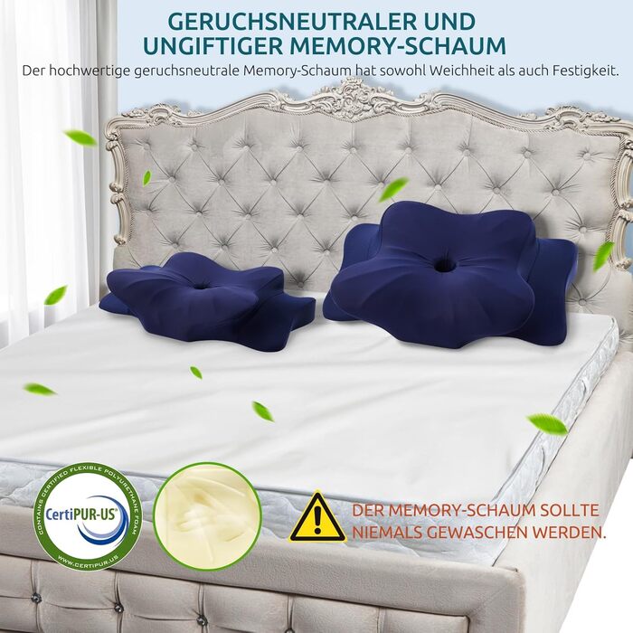 DONAMA Memory Foam Pillow Ergonomic Neck Pillow Head Pillow Side Sleeper Pillow for Side, Back & Stomach Sleepers