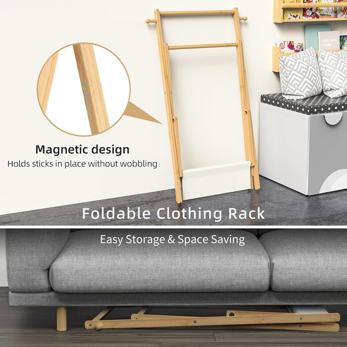 Kids' Clothes Rack, Small Clothes Rack for Toddlers and Pets, Dress-Up Rack with Storage Shelf and Double Rods, Folding Clothes Rack for Kids' Rooms (Standard Size) (Small Size)