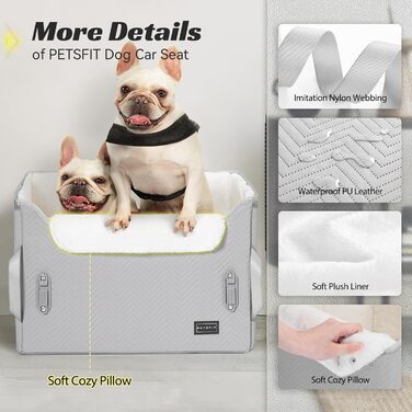 Автомобільне ліжко для собак Petfit, сіре та біле, розмір M - безпечне кріплення, зручне для маленьких собак