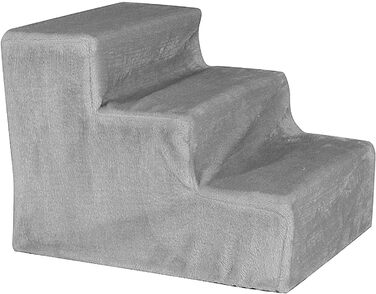 Lionto Pet Staircase with Plush Cover, 46x36x40 cm, sturdy dog stairs with low 10cm step height, gentle on joints, removable & washable cover, stairs can hold up to 50 kg, (Light Grey)