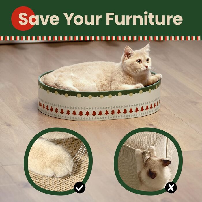 Кігтеточки для котів Conlun 2 в 1: овальні, з мискою та гніздом. Імітація ялинки. Розмір 43x33x10 см