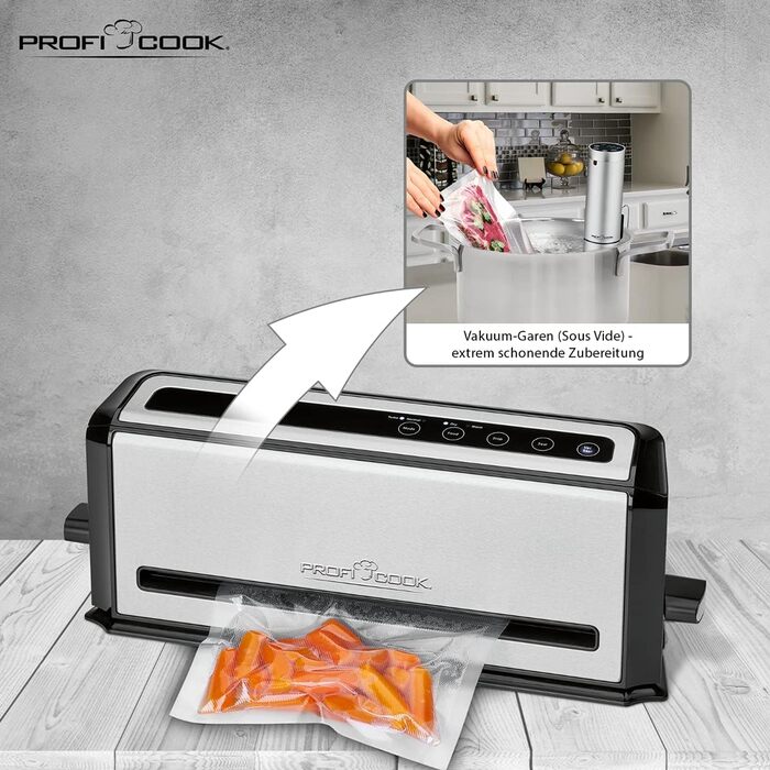 ProfiCook® Вакуумний пакувальник PC-VK 1080 | Sous Vide та вакуумне приготування | 10 пакетів, нержавіюча сталь, чорний