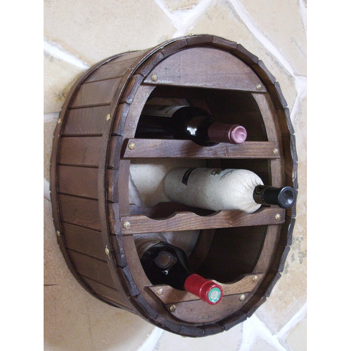 DanDiBo Wine Barrel Rack for 24 Bottles, Brown Stained Bar Bottle Stand Cask Bottle Holder Bottle Shelf (6 Bottles Brown Hanging)