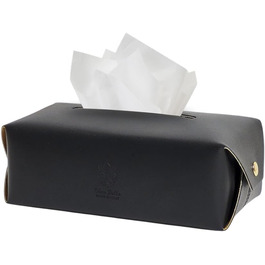 Genuine Leather Cosmetic Tissue Box, Handcrafted, Made in Italy, Perfect for Living Room, Bathroom, Kitchens, and Office/Practice (Black)