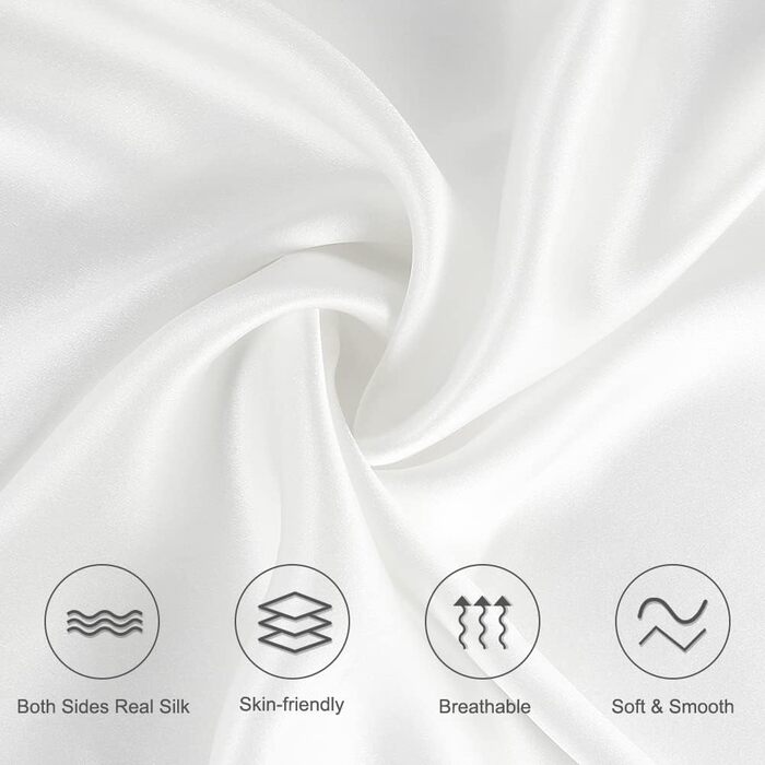 Tenn well Mulberry silk pillowcases for hair and skin, both sides, 100% pure silk, 19 Momme soft, smooth pillowcase with hidden zipper, Standard 51 x 76 cm, White, 2 Pieces Standard 51 x 76cm, 2pcs White