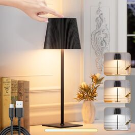 LED настільна лампа Skelo бездротова диммувана сенсорна з регулюванням висоти, 3 режими кольору, IP54, 4000mAh, USB-C, метал, чорна