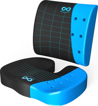 Набір подушок для сидіння та підтримки спини Everlasting Comfort – з гелевою піною пам'яті – ергономічні подушки для офісного крісла, авто та геймінгу – неслизькі, дихаючі та пранні – чорний колір з подушкою для попереку