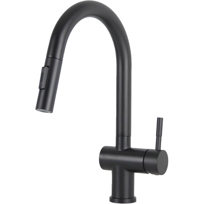 Кран кухонний високого тиску SEMANEY з висувною лійкою, поворотний на 360°, одноручковий, матовий чорний
