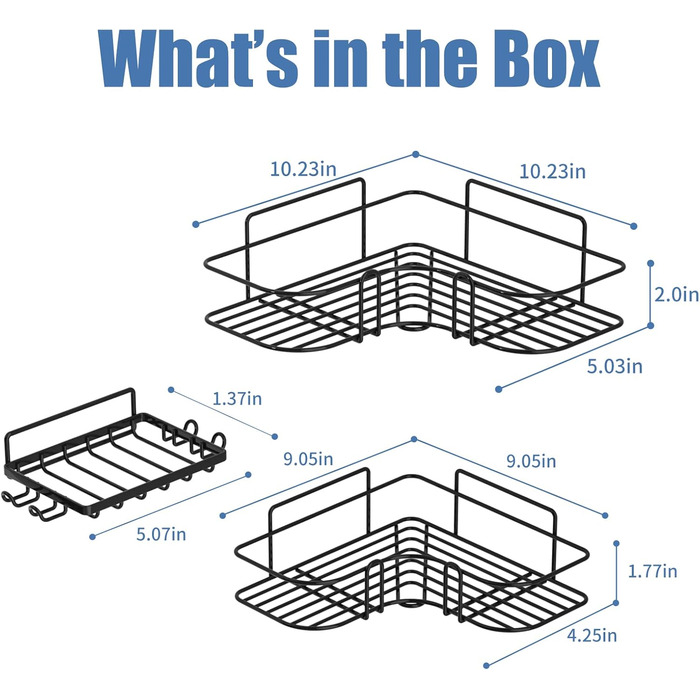 Набір з 3 кутових поличок для душу IMURZ, без свердління, з мильничкою, нержавіюча сталь, органайзер для ванної кімнати