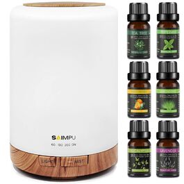 Ароматичний дифузор з ефірними оліями, 300 мл, ультразвуковий, 7 кольорів LED, для дому, офісу, йоги, спа. В комплекті: 6 * 10 мл ефірних олій. Колір: коричневий