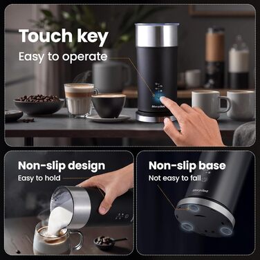 Електричний піноутворювач для молока Morpilot 4-в-1, 240 мл, 400 Вт, з нержавіючої сталі з антипригарним покриттям, для лате макіато та капучино