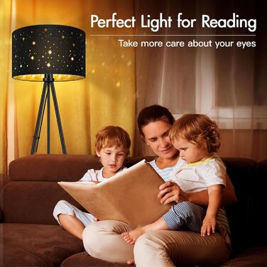 AUQUEE LED-стійка лампа для вітальні, 6W, сучасна тринога з металу, декоративний плафон, вимикач на корпусі, ретро лампа для читання, для вітальні, спальні (зірка+чорний та золото)