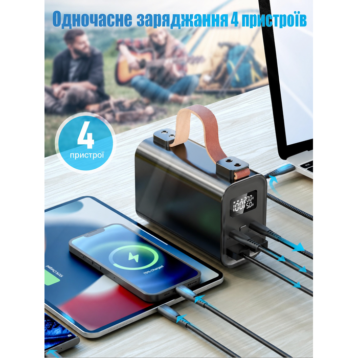 Портативний акумулятор для ноутбука 140W, 50000mAh, з LED дисплеєм, PD3.1, QC4.0, 4 виходи, 2 входи (Чорний)