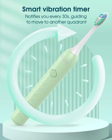Електрична зубна щітка для дорослих з 6 насадками, акумуляторна звукова, 180 днів роботи, світло-зелена