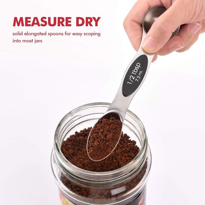 EDELIN Measuring Cups and Magnetic Measuring Spoons, Stainless Steel, 5 Cups and 7 Spoons (black)