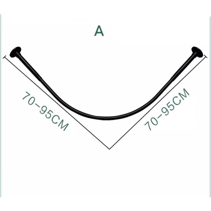 Штанга для душу без свердління, кутова, 70-95см, чорна, з кільцями для штори, нержавіюча сталь