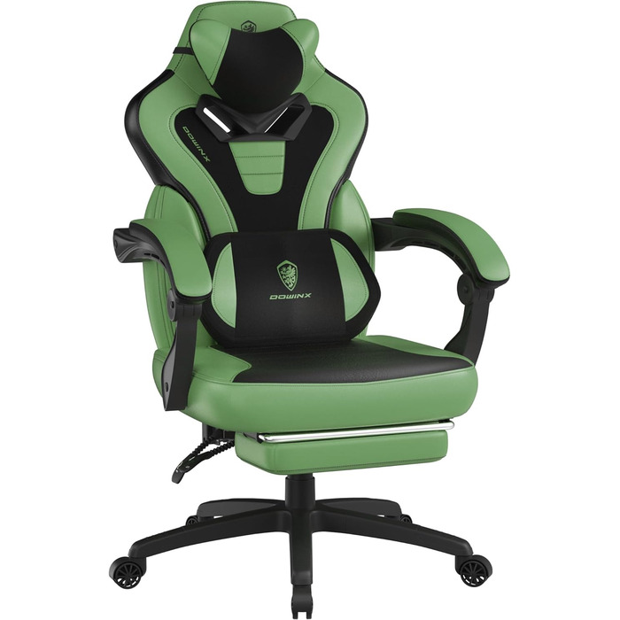 Dowinx Gaming Chair Fabric with Footrest, Large and High Gaming Chair for Heavy People, Computer/PC Gamer Chair for Adults with Massage (Green) Fabric Green