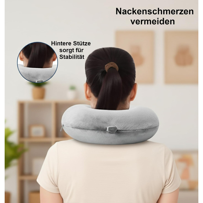 Подушка для шиї Essentials з піною з пам'яті (100%) - U-подібна, з м'яким оксамитовим чохлом - для подорожей, літака, авто, офісу та дому (Сірий)
