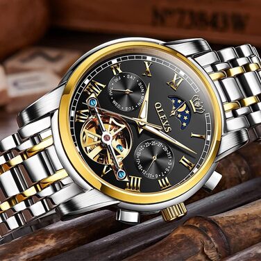 Набір автоматичних механічних годинників для пари OLEVS: чоловічий та жіночий, з календарем та фазами місяця, двоколірні