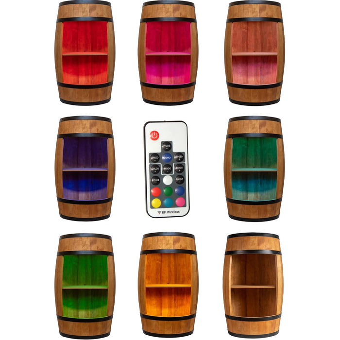 CREATIVE COOPER Fass bar LED RGB with Wine Holder - Wine Rack - Barrel House Bar 80x50cm - Rustic Decorative Bar Cabinet Wine Stand – Wine Cabinet (Oak)