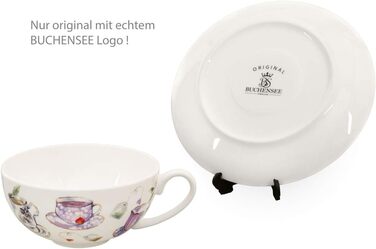 Tea cup set made of fine bone china porcelain. 6 teacups, each 150ml, and 6 saucers with a stylish cup design.