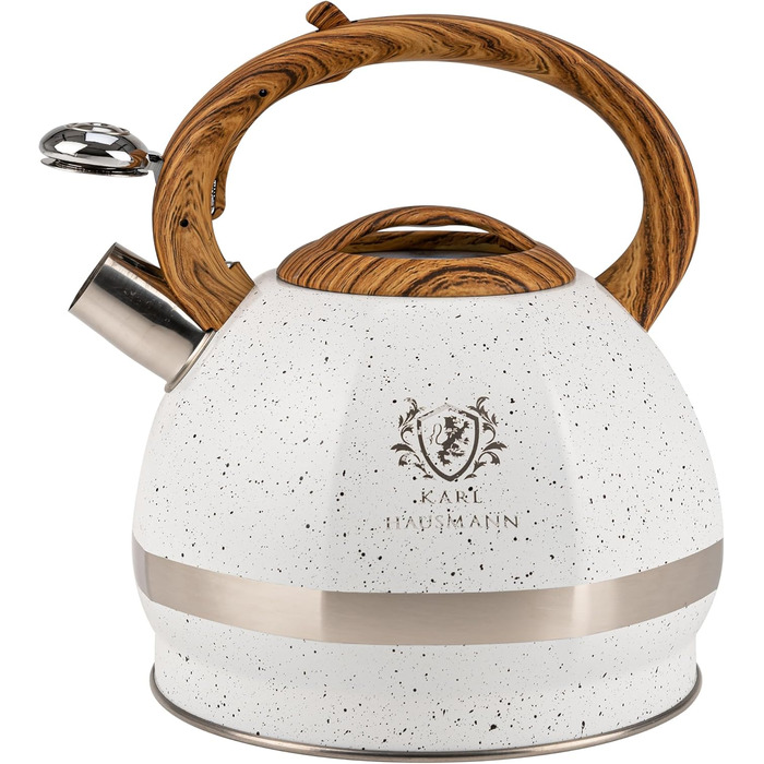 Чайник для води Induktion Karl Hausmann 3L з білого мармуру - автоматичний свисток, нержавіюча сталь, підходить для всіх типів плит