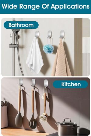Крючки самоклеючі, 10 шт. з нержавіючої сталі 304, без свердління, для ванної, кухні та вітальні