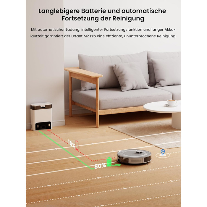 Робот-пилосос LEFANT M2 Pro з автоматичною системою викачування пилу, лазерною навігацією та картографією, індивідуальним налаштуванням, уникненням перешкод, ідеальний для видалення шерсті тварин. Білий/Сірий