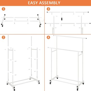 Підвісна штанга для одягу Calmootey з подвійною перекладиною, мобільна, для спальні, вітальні, магазину одягу, біла
