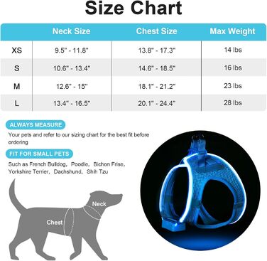 Світлодіодне шлейка для собак з підзарядкою - світлотехнічна шлейка, світловідбиваюча для цуценят, маленьких та середніх собак, нагрудна шлейка, дихаюча шлейка (Синій, Small) Синій Small