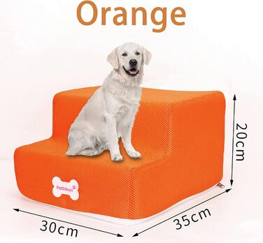 Сходинки для собак на 2 сходинки для ліжка та дивану, 20 см, широкі, для маленьких, старих, великих собак та котів, стійкі, протиковзні, миючі, оранжевого кольору