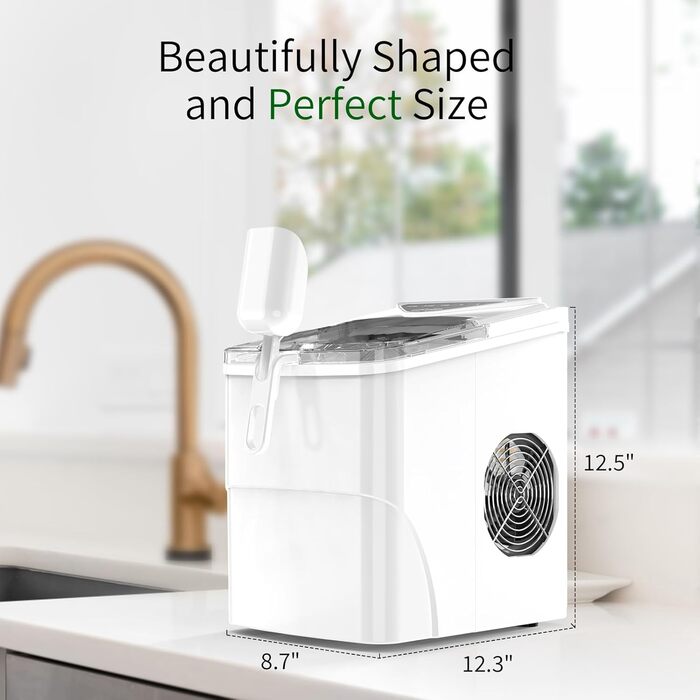 Машина для приготування льоду Mini Portatile, 15 кг/24 год, компактна, швидка (6 хв), самоочисна для дому, 35 x 27 x 38 см