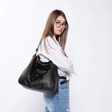 Жіноча сумка-шопер Reaer середнього розміру, чорна PU шкіра, сумка через плече, вінтажна Hobo Bag для роботи, офісу та покупок (L, Чорний)