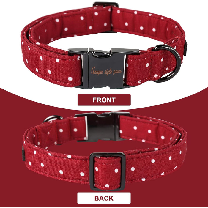 Нашийник для собак Unique Tyle Paw, регульований, м'який та зручний, в клітинку, для собак маленьких, середніх та великих порід, обхват шиї 25,4–40,6 см (M, Червоний)