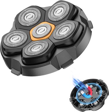 Електричний гоління голови для чоловіків Kibiy, головний бритва з 6 магнітними лезами, IPX7 водонепроникний, LED-дисплей, зарядка Type-C (тільки магнітні змінні насадки)