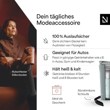 Термокружка для кави та напоїв LARS NYSØM 380 мл з Tritan кришкою та петлею | Термокружка з нержавіючої сталі, ізольована, витікає, для кави та чаю (Sky Blue)