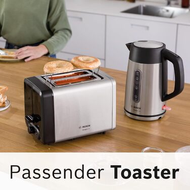 Електричний чайник Bosch DesignLine TWK4P440, 1.7 л, нержавіюча сталь/чорний, з індикатором рівня води та захистом від перегріву