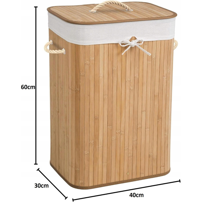 Кошик для білизни та іграшок із бамбука з кришкою, 72 л