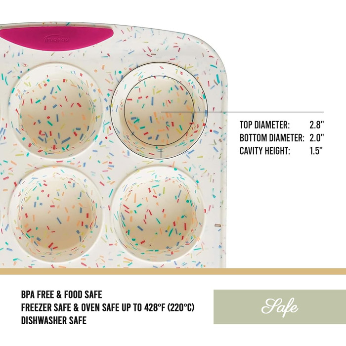 Trudeau Muffin Mold made of structured silicone, for 12 muffins, confetti/fuchsia