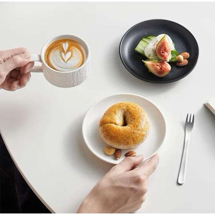 Набір з 4 чашок для еспресо Saumo з підблюдниками (кераміка, 175 мл, білий) – сучасний дизайн для дому, офісу та особливих випадків