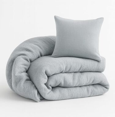 Набір постільної білизни для дитячого ліжечка Kinderbettwäsche: 2 шт. (100x135 см, 40x60 см) | Органічна бавовна, сертифікат ÖkoTex, для алергіків | Набір постільної білизни з мусліну для дітей | Сірий колір