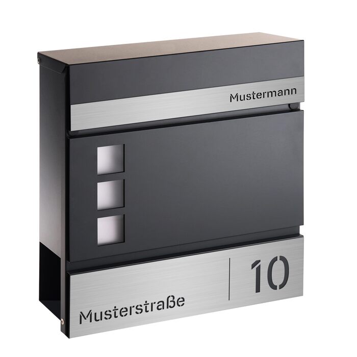 Поштовий ящик Forgard Helsingborg антрацит з газетницею, RAL 7016, персоналізований, з монтажним комплектом