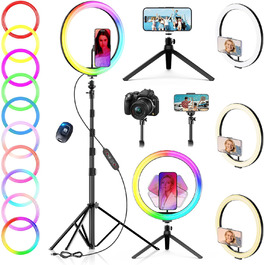 PEYOU Кольцеве світло з триподом 12'/186 см, 48 RGB режимів, регульований трипод для смартфона, для TikTok, YouTube, макіяжу та фотографії