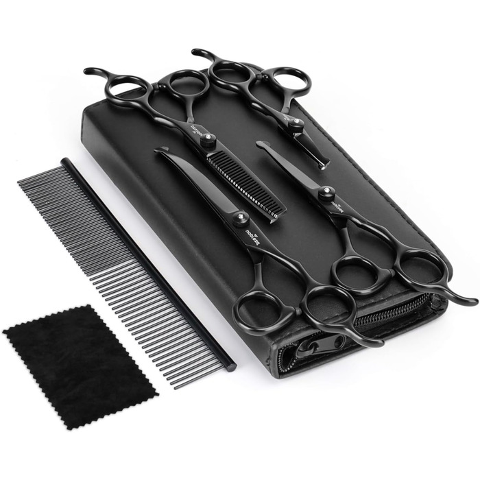 Набір професійних ножиць Nobleza для грумінгу собак та котів, 6 в 1, з нержавіючої сталі 4CR, з гребінцем для догляду за шерстю