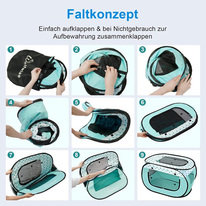 Вольвайз Вопенауфста: Переносний вольєр для тварин 90x60x60 см, для собак, котів, кроликів, для дому та вулиці, зелений